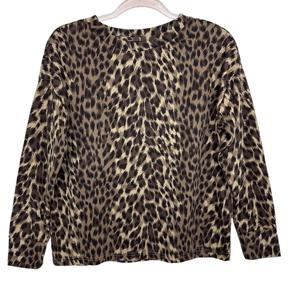 Pure Cotton Terry Knit Leopard Cheetah Sweatshirt Pullover